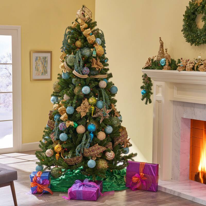 7-Foot Pre-Lit Noble Christmas Tree with Multi-Color Lights and Durable Iron Stand