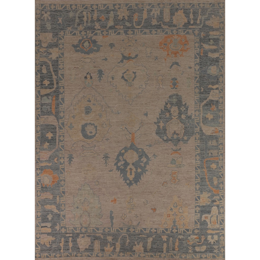 Oushak Turkish Rug Handmade Vegetable Dye Transitional Wool Carpet - 9'2"x 11'8"