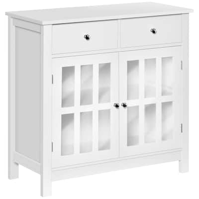 Sideboard Buffet Cabinet, Kitchen Cabinet with 2 Drawers and Glass Doors, Accent Cabinet for Living Room