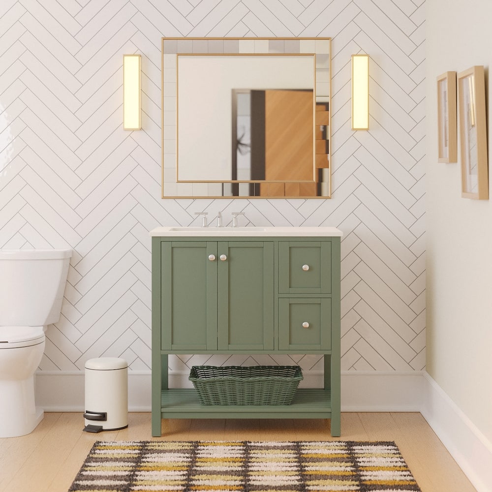 KitchenBathCollection Lakeshore 36" Bathroom Vanity with Engineered White Top