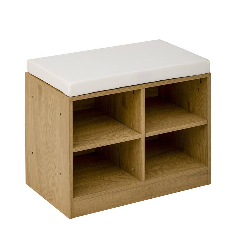 Entryway Bench Cabinet With Cushion, 2 Doors and 3-Tier Adjustable Shelves for Entryway Organization