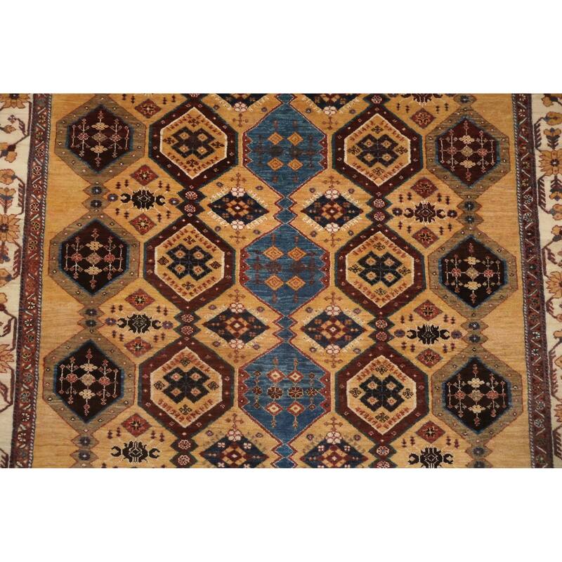 Hand Knotted Oriental 100% Wool Carpet Traditional Tribal Yellow & Gold Shiraz Area Rug - 8' 3'' X 5' 9''