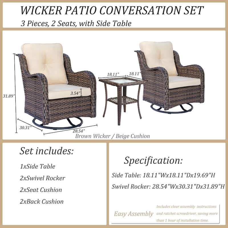 Outdoor Patio Furniture Set-Wicker Patio Conversation Swivel Chair Set