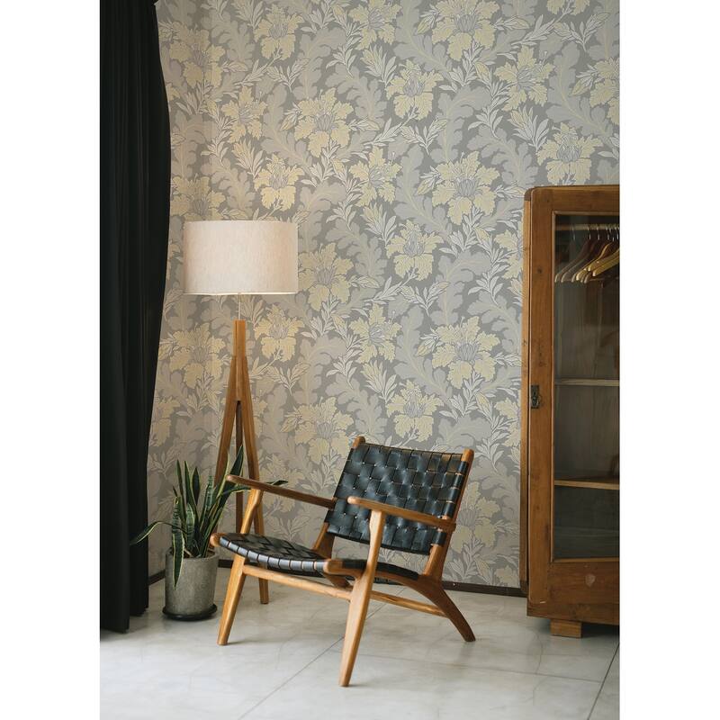 A-Street Prints Butterfield Light Grey Floral Wallpaper