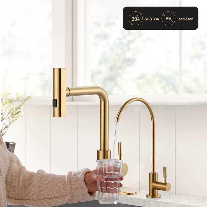 WOWOW Modern-Style Three-Function Pull-Down Kitchen Faucet with Filter Faucet