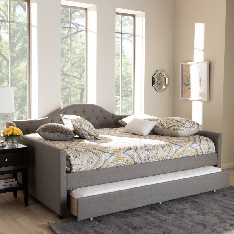 Beige Upholstered Queen Daybed with Modern Padded Frame and Contemporary Style for Bedroom or Guestroom