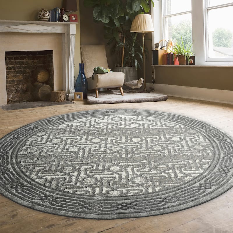 Admire Home Living Sognatore 1231 Transitional Bordered Area Rug - 5'3" X 5'3" - Grey
