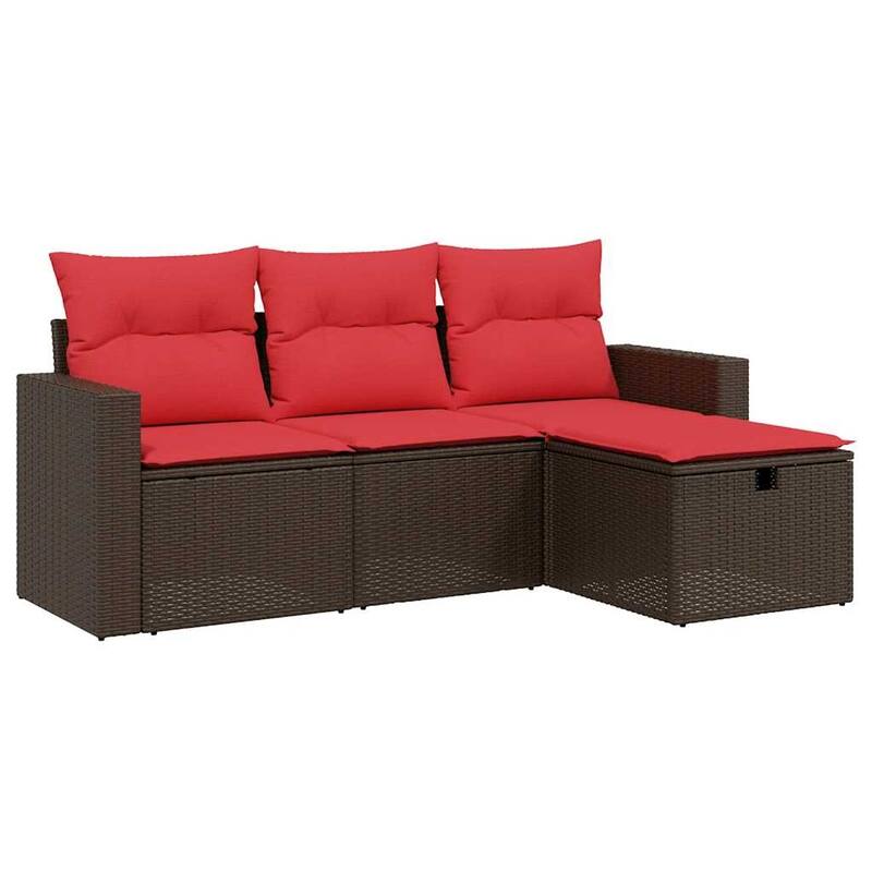 vidaXL Patio Sofa Set with Cushions Outdoor Furniture 4 Piece Poly Rattan - 21.7" x 24.4" x 27.2"