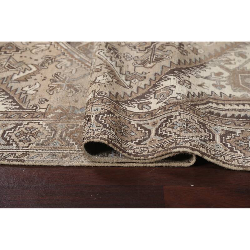 Vintage Geometric Distressed Heriz Persian Area Rug Wool Hand-knotted - 7'0" x 9'2"