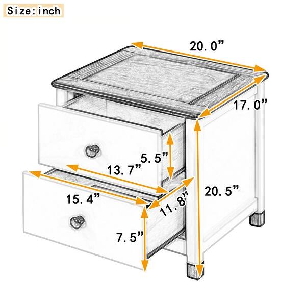 Wooden Nightstand with Two Drawers for Kids,