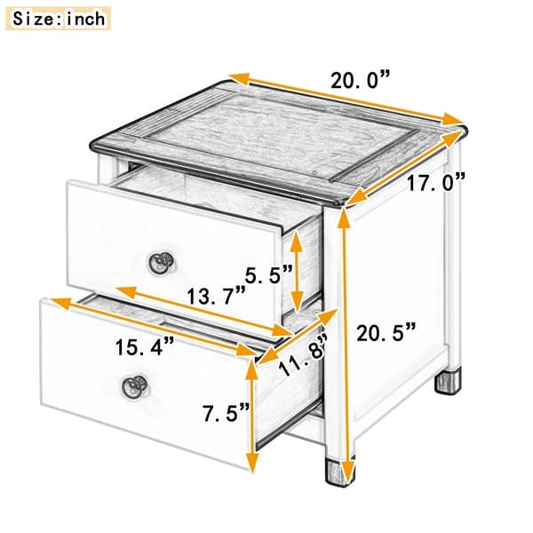 Wooden Nightstand with Two Drawers for Kids