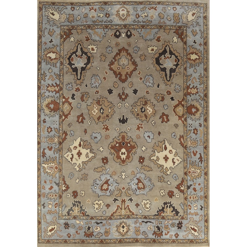 Light Brown Oushak Indian Area Rug Handmade Wool Carpet - 9'2" x 11'10"