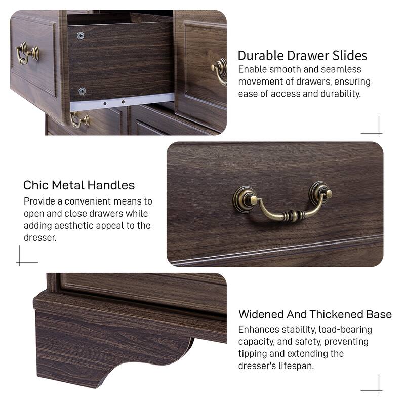 7-Drawer Double Dresser Brown P2 MDF Wood, Spacious Storage for Bedroom, Living Room, or Entryway