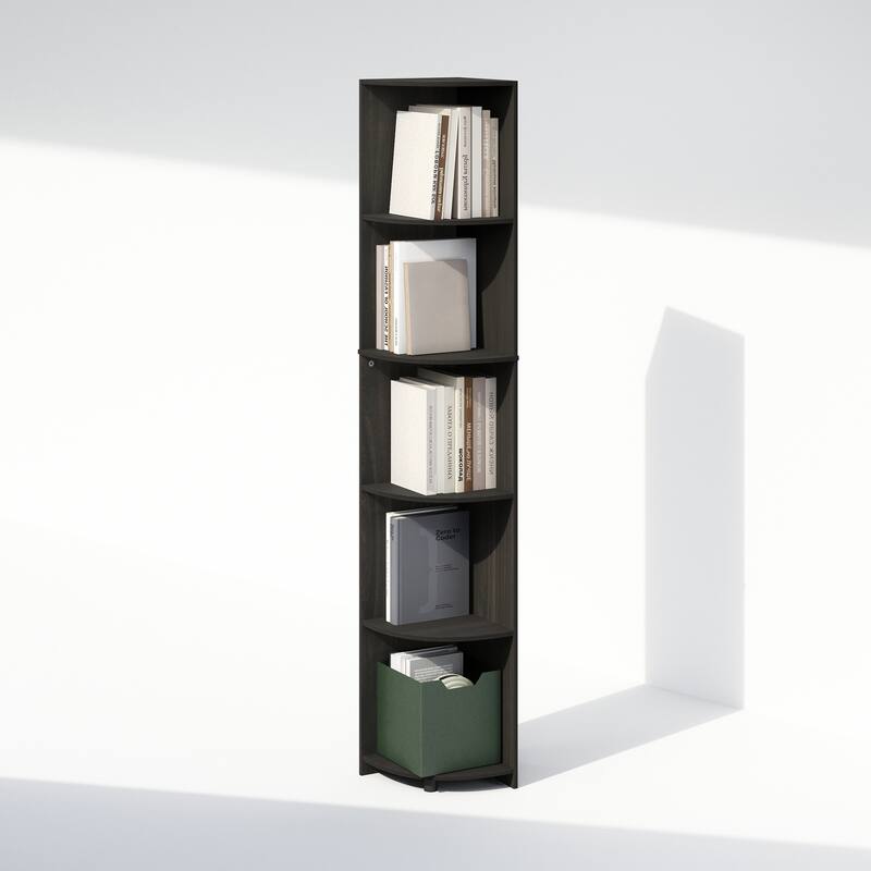 Furinno Basic 5-Tier Corner Multipurpose Standing Shelf, Amber Pine