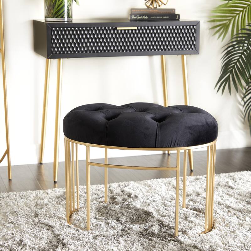 White, Black or Gray Velvet Tufted Home Bench with Gold Metal Legs