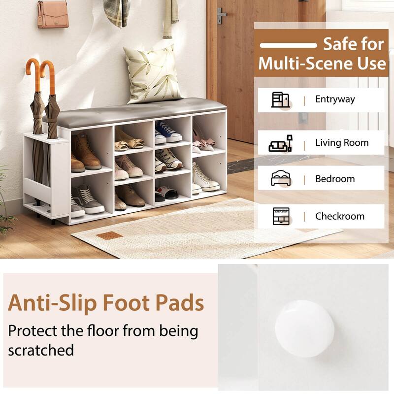 Costway Wooden Shoe Bench 10-Cube Storage Organizer with Padded - See Details