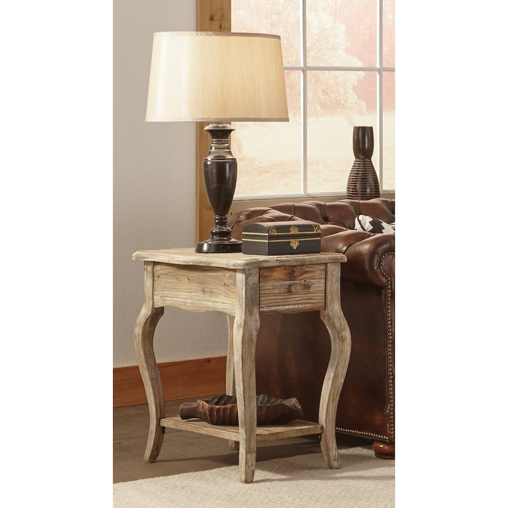 Alaterre Rustic Reclaimed Wood Accent Table, with Shelf, and Drawer