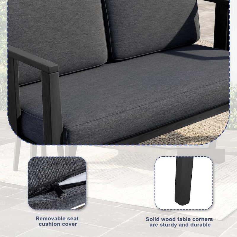 Outdoor Patio Wood Loveseat with Cushion