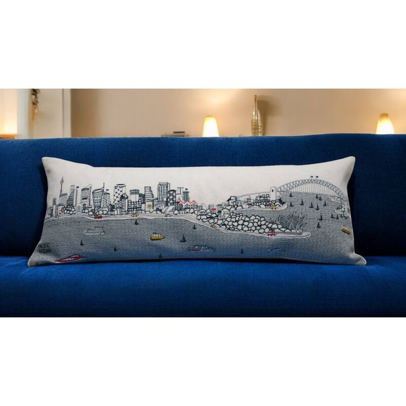 HomeRoots 35" White Sydney Daylight Skyline Lumbar Decorative Pillow - Bed Rest - Polyester