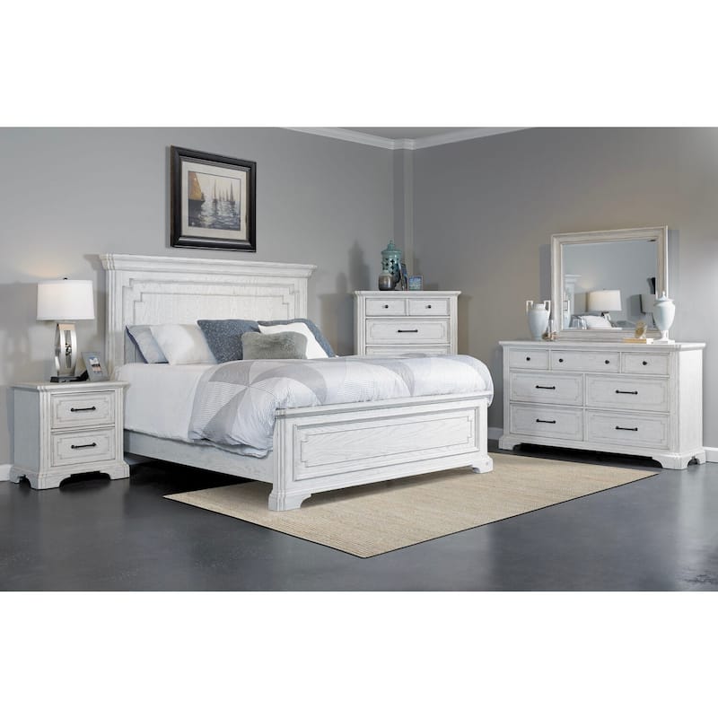Panel Bed - California King - White Mist Finish - American Poplar & White Oak