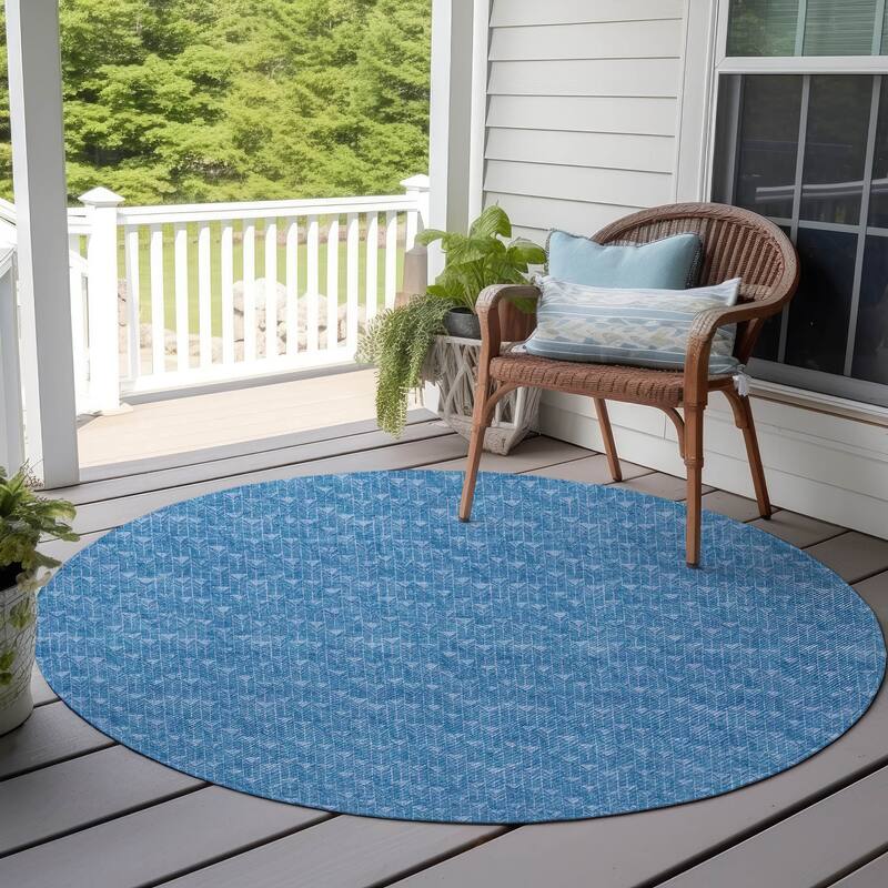 Alnato Stylish Geometric Weather Resistant Blended Style Round Outdoor Rug - 8' Round