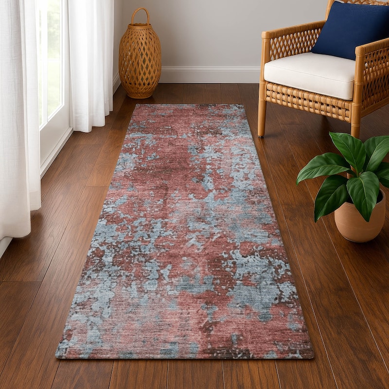 Premium Washable Super Soft Chic Abstract Mayfield Rug - Coral - 2'3" x 7'6"