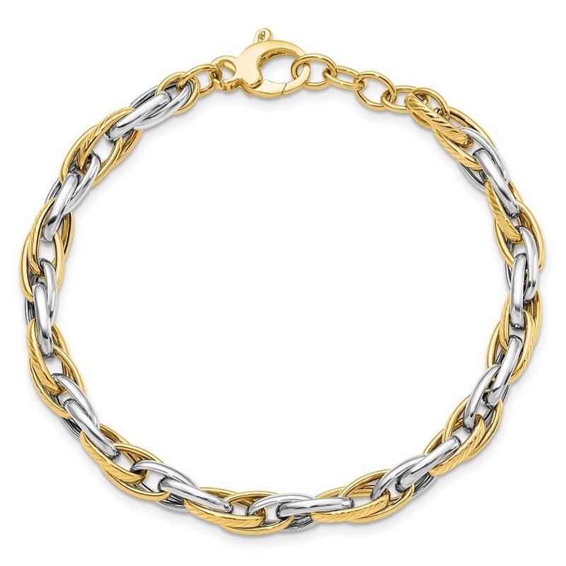 Curata 4.67mm 14k Two tone Gold Polished With .5inch Ext. Bracelet 7.5 Inch