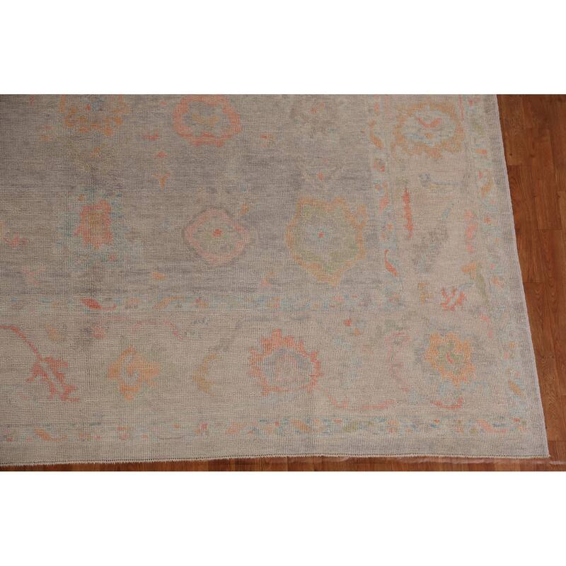 Hand Knotted Oriental 100% Wool Carpet Transitional All-Over Greys & Charcoal Oushak Area Rug - 13' 2'' X 9' 8''