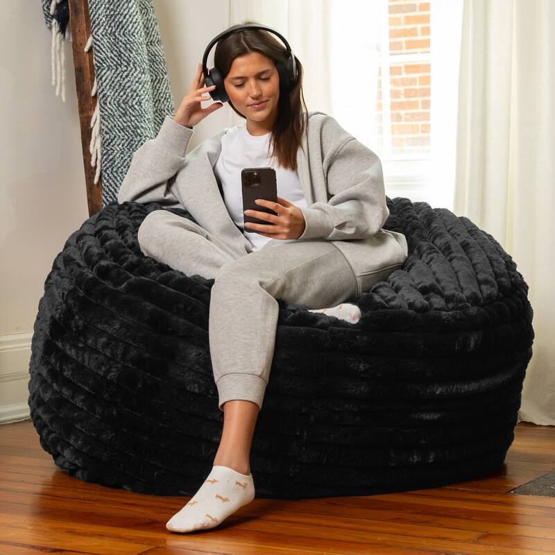Jaxx Saxx 4ft - Large Round Bean Bag for Adults - Plush Synthetic Fur