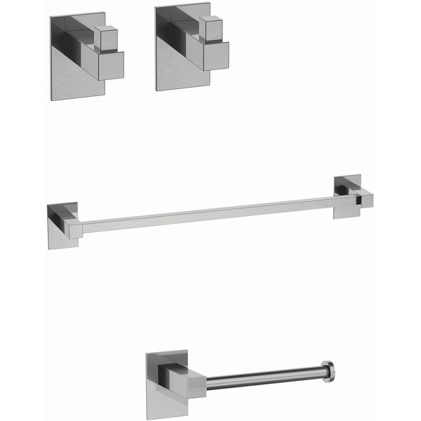 WS Bath Collections Taca 51990 Taca Bathroom Package with Two Robe Hooks, Towel Bar, and Tissue Holder - Polished Chrome