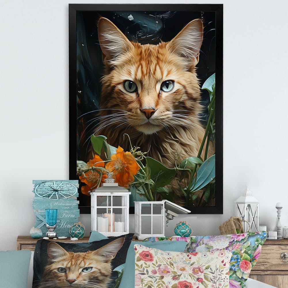 Designart "Havana Brown Mystique Cat" Animals Cat Framed Canvas Art Print