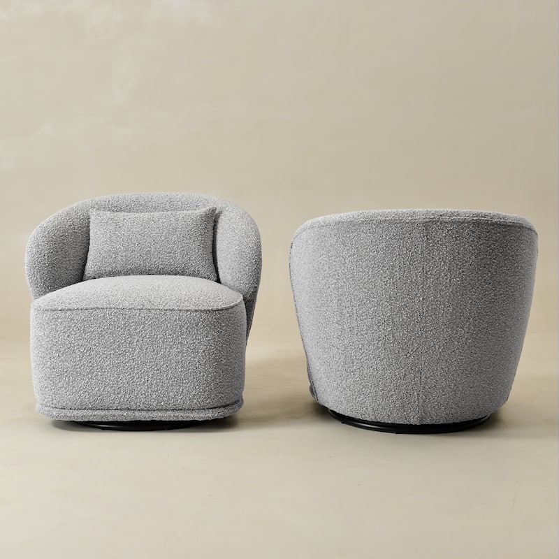 KINWELL 33" W Sherpa Boucle Upholstered Accent Swivel Chair (Set of 2)