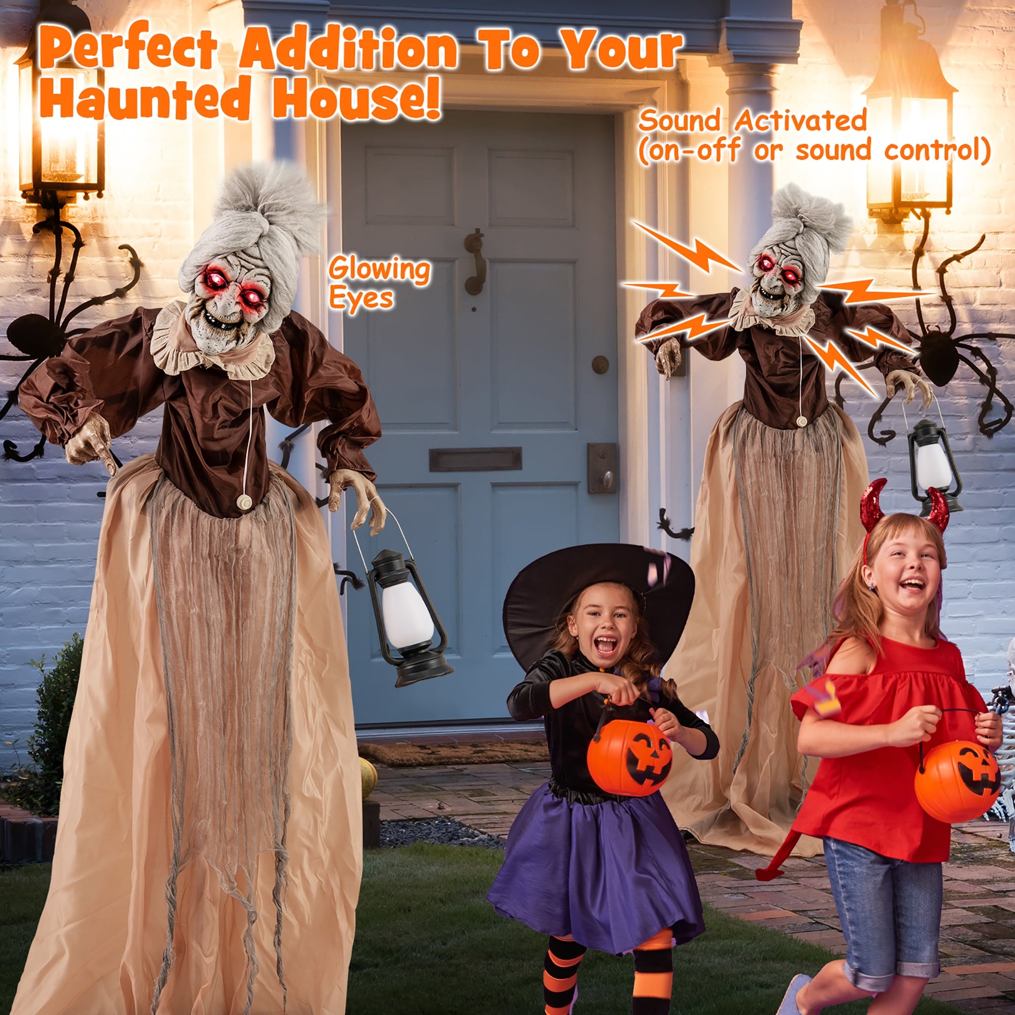 Gymax Halloween Animatronic Talking Zombie Maid in Lantern
