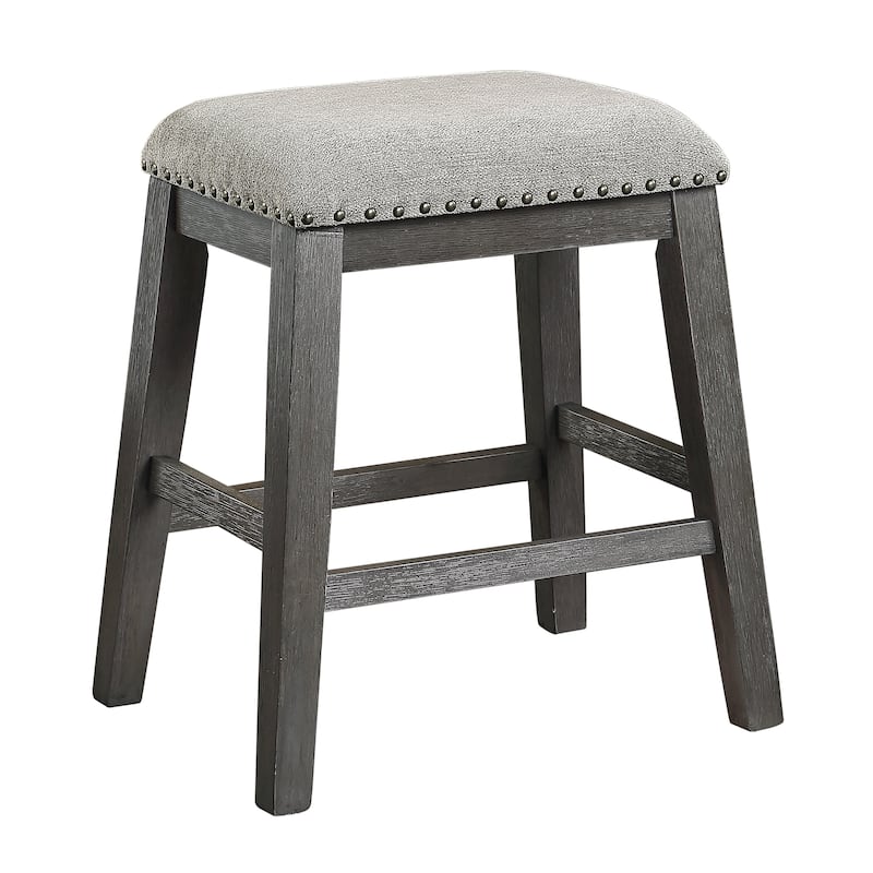 2PC Counter Height Barstool Chenille Upholstery Seat Nailhead Trim - Set of 2 - Gray - Counter Height
