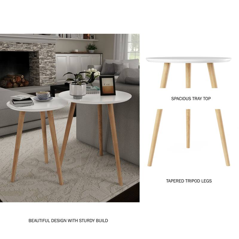 Nesting End Tables Mid-Century Modern Wood Contemporary Accent Tables with Circular Top by Lavish Home