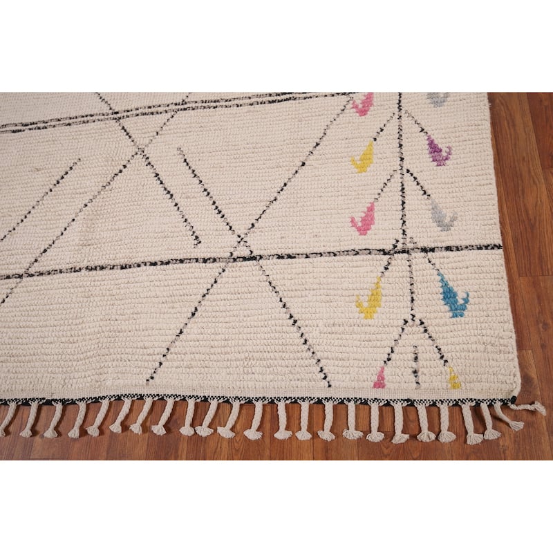 Earth Tone Moroccan Oriental Area Rug Hand-Knotted Beige Wool Carpet - 6'1" x 12'6"