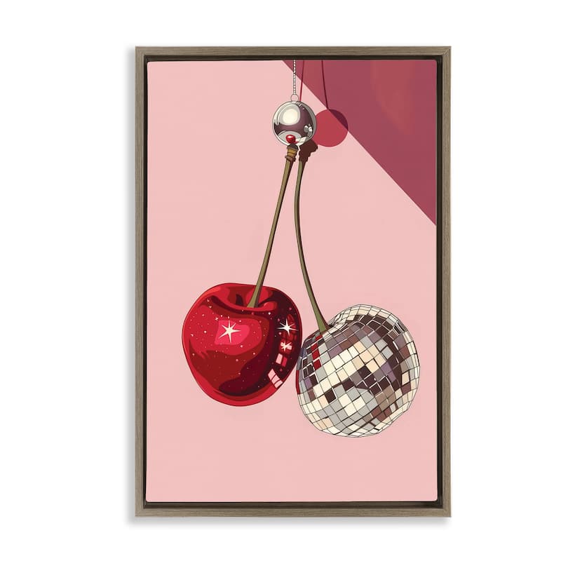 Stupell Dazzling Disco Cherries Framed Floater Canvas Wall Art Design By LSR Design Studio - 21 x 31 - Brown