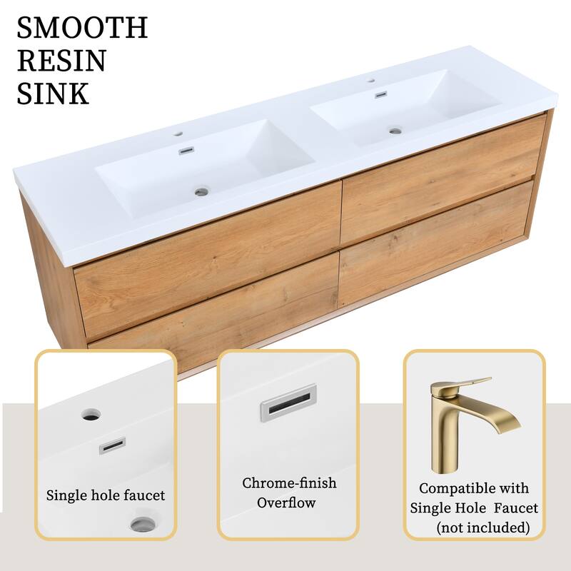 Sylphar 72 in. Toffee Oak Bath Vanity with Undermount Sink, 3 Top Options
