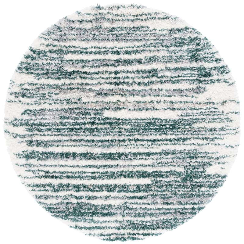 SAFAVIEH Fontana Shag Fatema Modern Abstract 2-inch Thick Rug - 6'7" Round - Green/Ivory