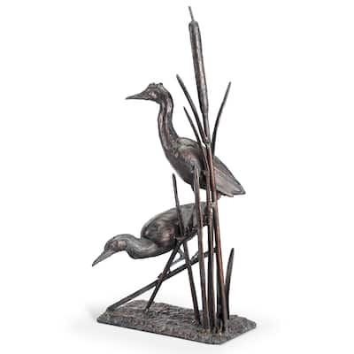 Spi Heron Couple With Reeds Sculpture 28.5" X 15" X 11" 8 Lbs. - 28.5 X 15 X 11 inches