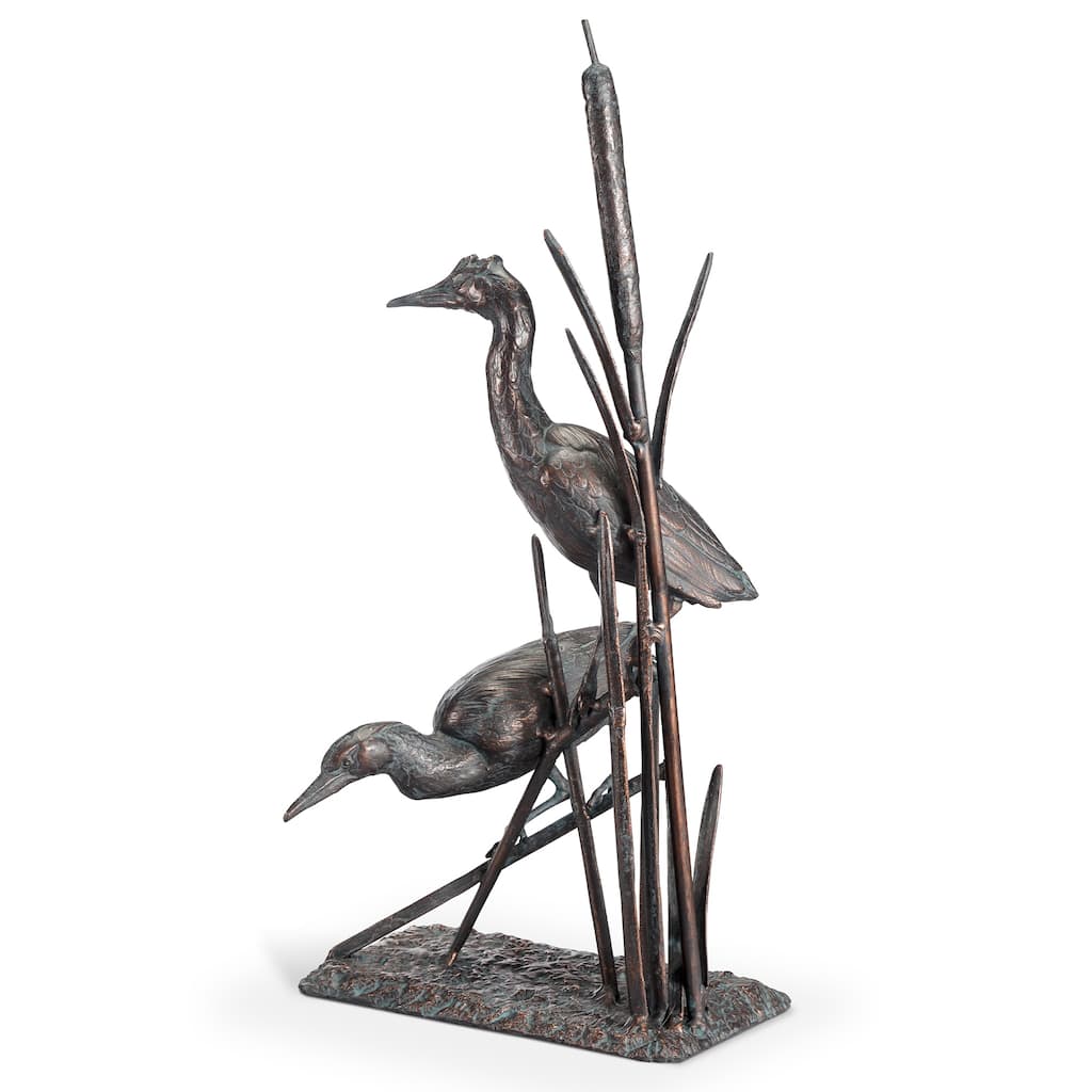 Spi Heron Couple With Reeds Sculpture 28.5" X 15" X 11" 8 Lbs. - 28.5 X 15 X 11 inches