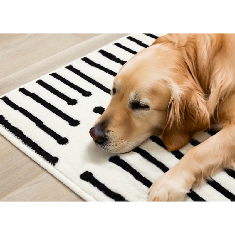Forte Black White Stripes Area Rug
