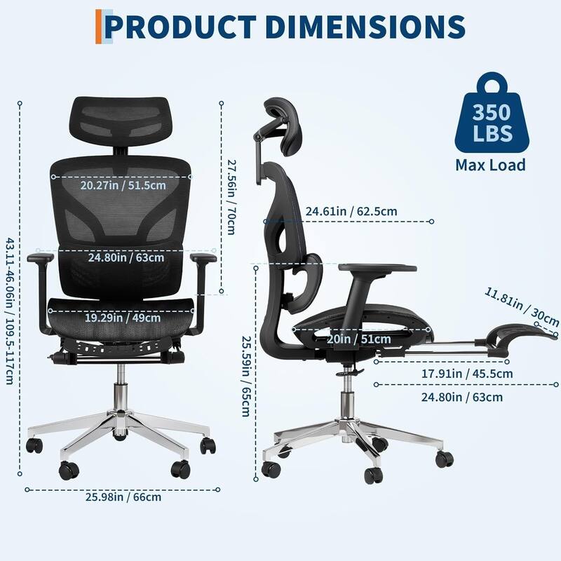 High Back Ergonomic Mesh Office Chair with Footrest for Home Office