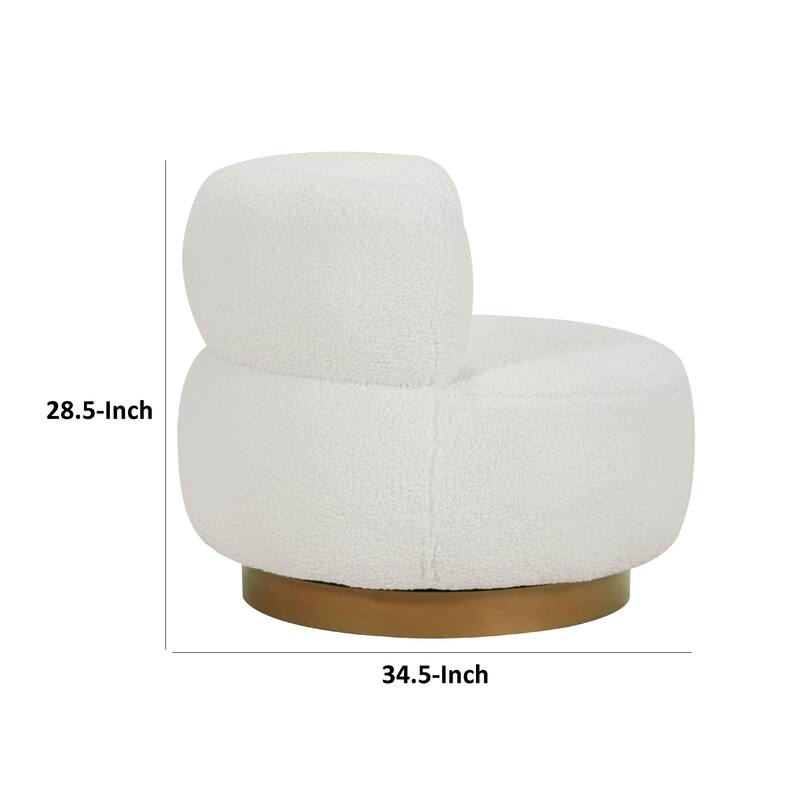 Novy Accent Chair with Swivel Function, White Sherpa, Gold, 35 Inch