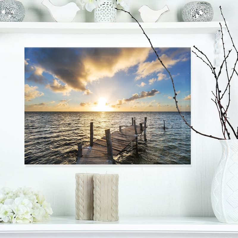 Abandoned Boardwalk in Seashore - Large Sea Bridge Glossy Metal Wall Art