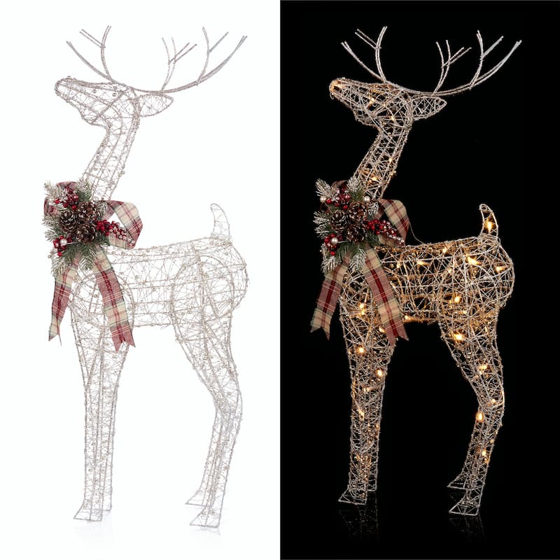 Alpine Corporation Gold Wire Holiday Decor Reindeer with Warm White LED Lights