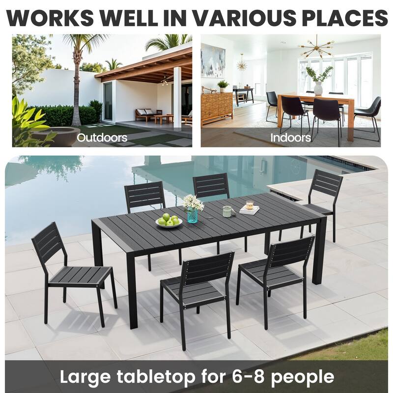 Outdoor 7-Piece Patio Dining Set Stackable Chairs and Dining Table with Umbrella Hole