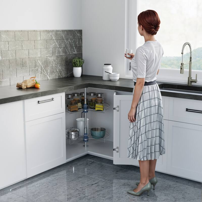 Dowell Lazy Susan 24" Diameter - 270 Degree Double Rack Stainless Steel - Grey