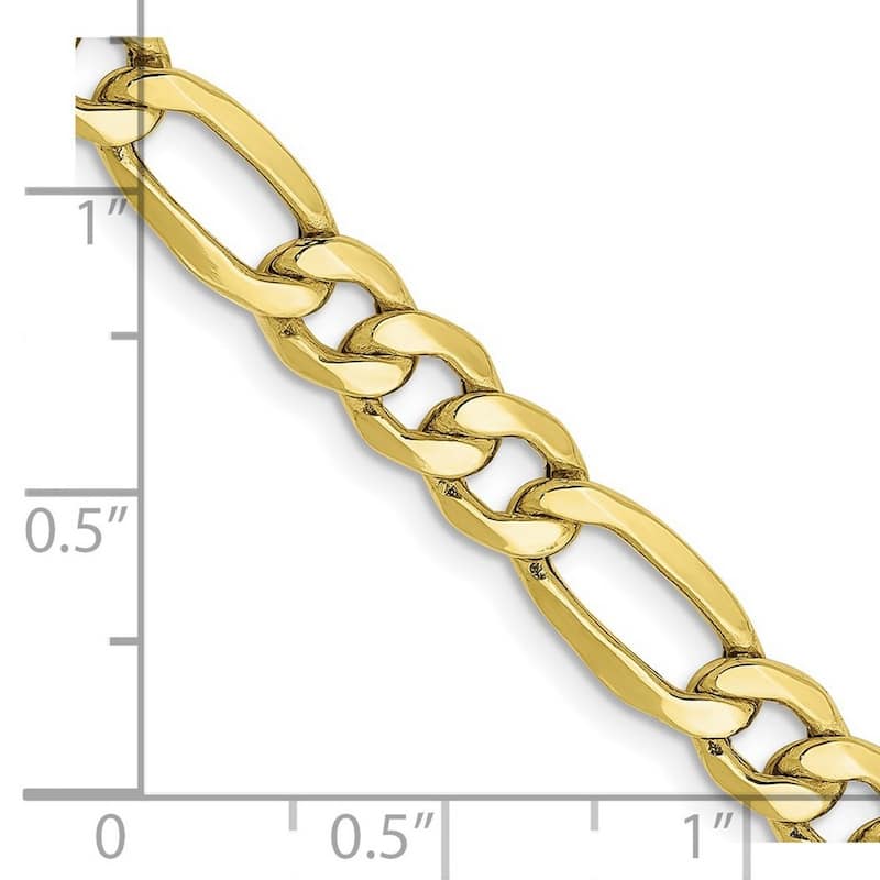 Curata 10k Yellow Gold Unisex Wide 6.25mm Semi Solid Figaro Chain Bracelet Options: 7" 8" 9"