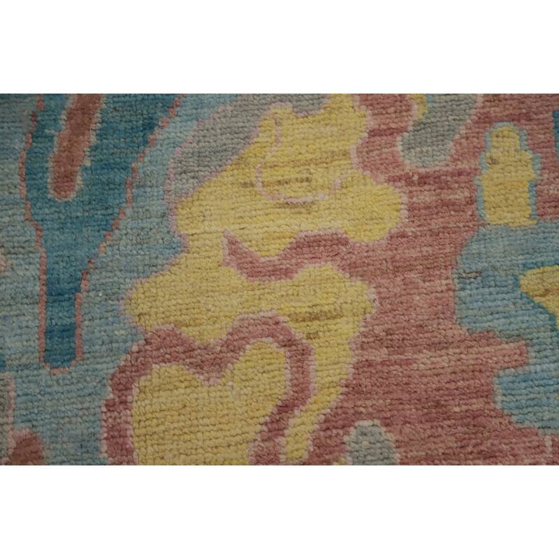 Hand Knotted Oriental 100% Wool Carpet Transitional Floral Navy Blue & Blues Oushak Area Rug - 17' 8'' X 12' 5''